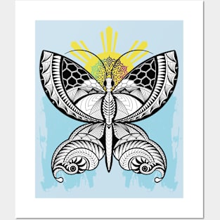 Tribal line Art Butterfly Posters and Art